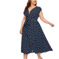 thumbnail image 2 of LSLJS Plus Size Ladies Polka Print Dress Button Lace-up Waist V-neck Skirt, 2 of 8
