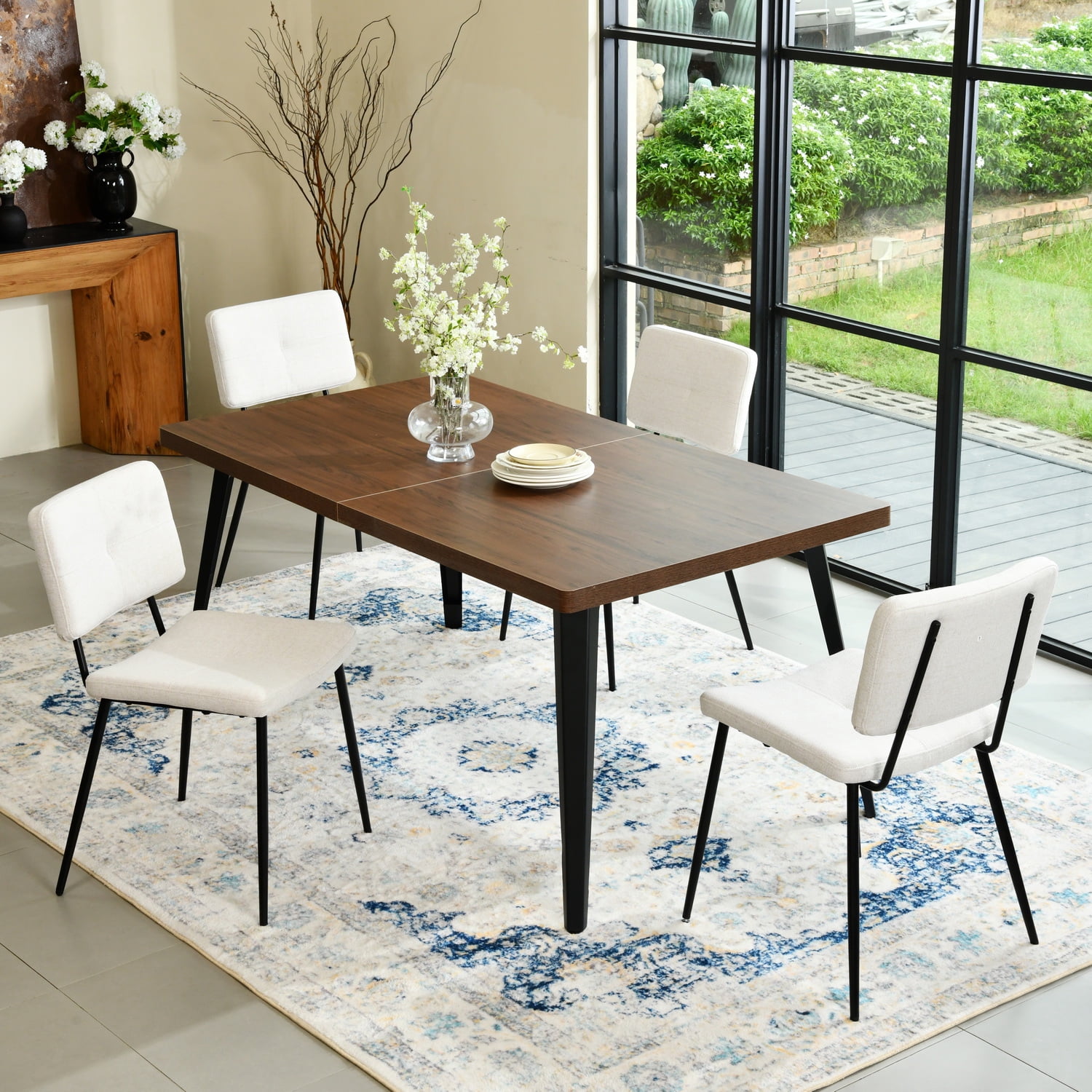 Table de salle à manger Homy Casa avec plateau de 160 cm x 80 cm d'épaisseur, pieds plats en métal, 6 couverts, pieds ajustables
