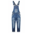 thumbnail image 1 of KIDSCOOL SPACE Salopette en Jean Délavée Usée en Denim Déchiré en Coton pour Filles, Bleu Foncé, 7-8 Ans, 1 of 7