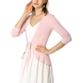 thumbnail image 4 of INSPIRE CHIC Women's Tie Front Long Sleeve Ruffled Hem Open Front Knit Cardigan L Pink, 4 of 8
