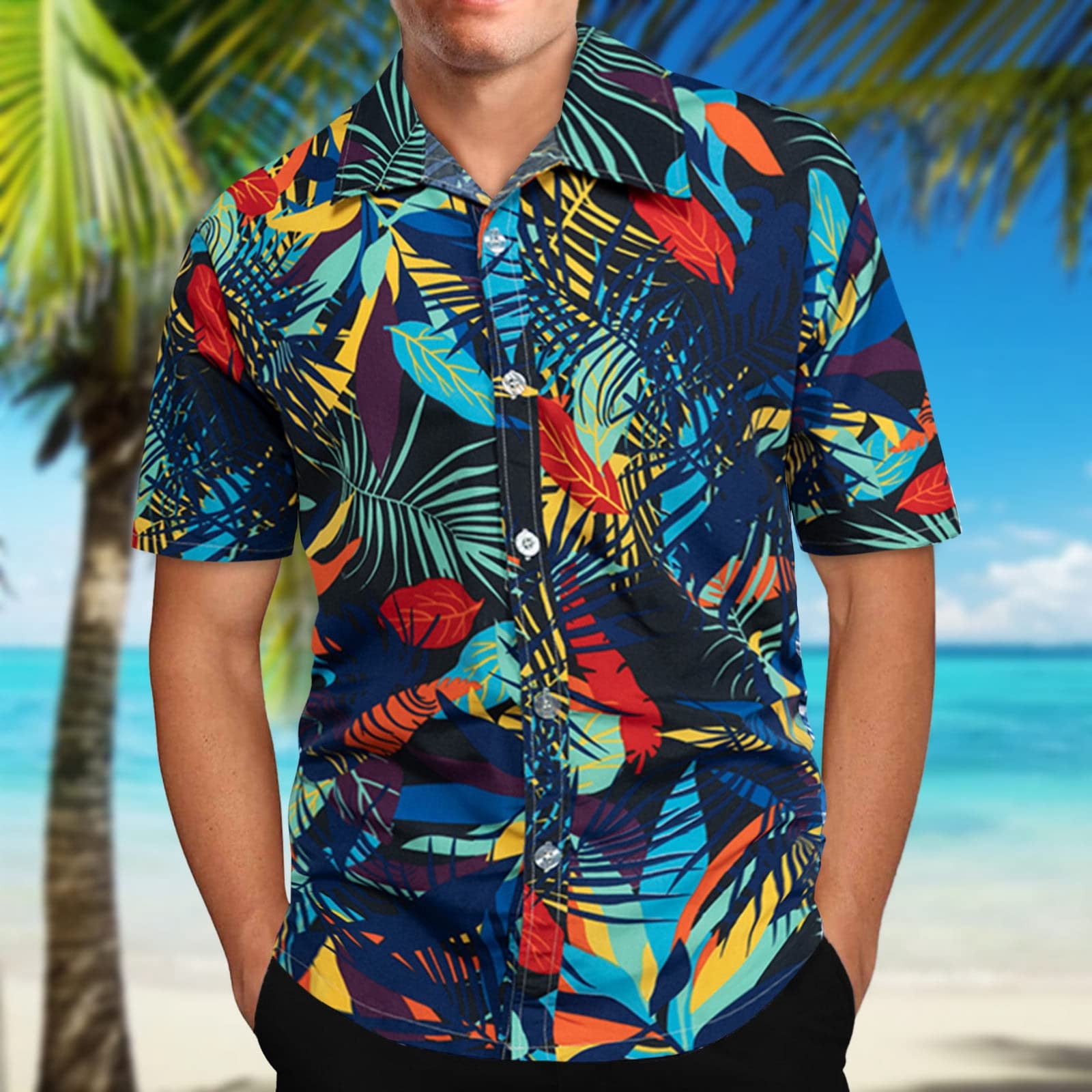 1点物⭕️お安く!◎Custom Hawaiian fabric◎AR 9.5 lcziwo Hawaiian Shirts for Men Tropical Beach Floral Print Hawaii