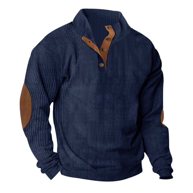 Birdeem Mode Homme Décontracté Sport Col Montant Bouton Patchwork Chandail à Manches Longues Blouse