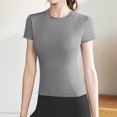 thumbnail image 2 of Plebaso Hauts d'Entraînement pour Femmes à Manches Courtes, Col Rond, T-Shirts Athlétiques, Course, Yoga, Gym, T-Shirts Basiques pour Femmes, 2 of 3