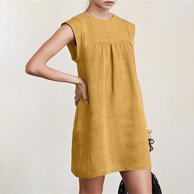 Ovzne Robes d'Été pour Femmes 2025 Robe pour Femme Mode Femmes Décontractée Ample Aguichant à Col Rond Robes Imprimées Robe d'Été Sans Manches Robe de Plage Grande Taille Robe Maxi Liquidation