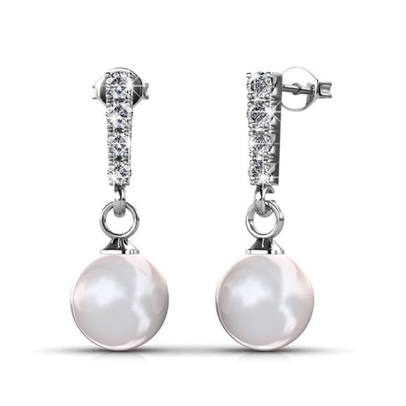 Cate & Chloe Gabrielle Boucles d'Oreilles Pendantes en Or Blanc Plaqué 18k avec Perles et Cristaux Swarovski pour Femmes