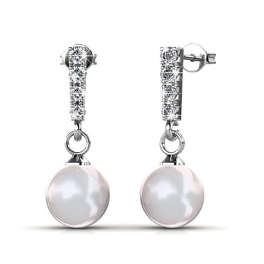 Cate & Chloe Gabrielle 18k White Gold Plated Pearl Drop Earrings with Swarovski Crystals for Women