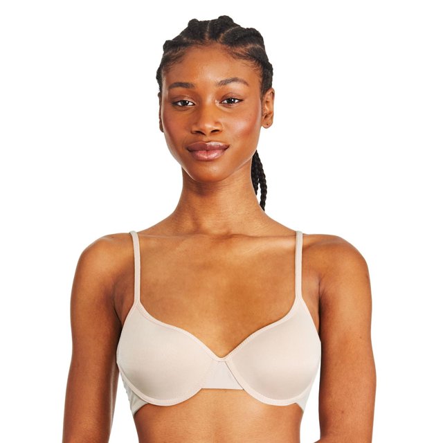 George Soutien-gorge T-Shirt en Microfibre pour Femme, beige Pâle, Orienté vers l'Avant sur un Modèle. Doté de Bonnets Lisses Légèrement Rembourrés avec Armature, Bretelles Ajustables et Fermeture à Agrafes pour un Ajustement Personnalisé, Conçu pour un Style Sans Coutures sous les Hauts.