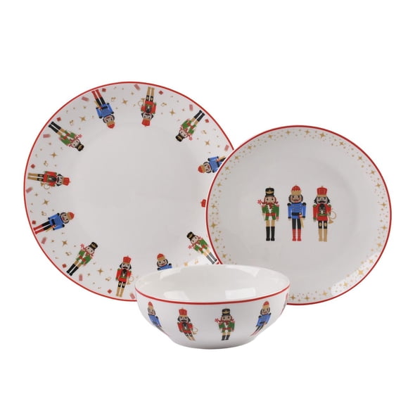 Holiday Times 12 Pieces Nutcracker Porcelain Dinnerware Set, Serves 4