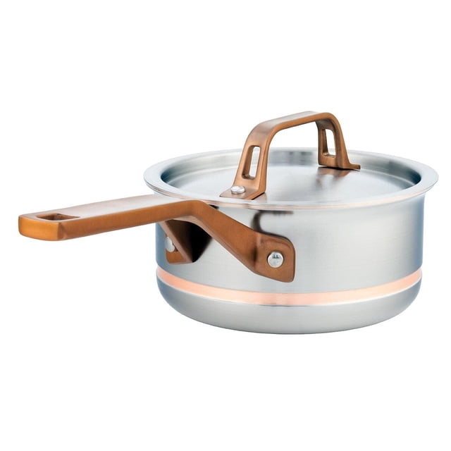 Casserole en Acier Inoxydable à Noyau de Cuivre 5 Plis de 2 L Meyer CopperClad avec Couvercle, Fabriquée au Canada