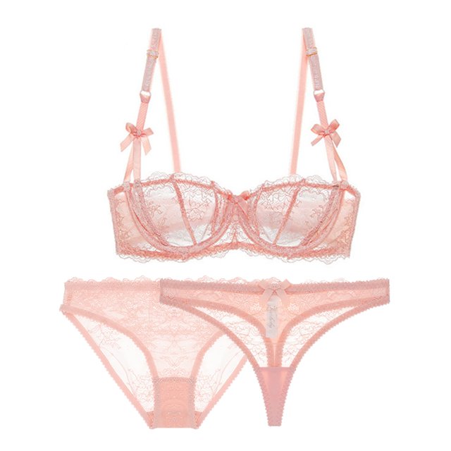 Soutien-gorge Balconnet Demi-Bonnet Non Doublé en Dentelle à Armatures Transparent pour Femme