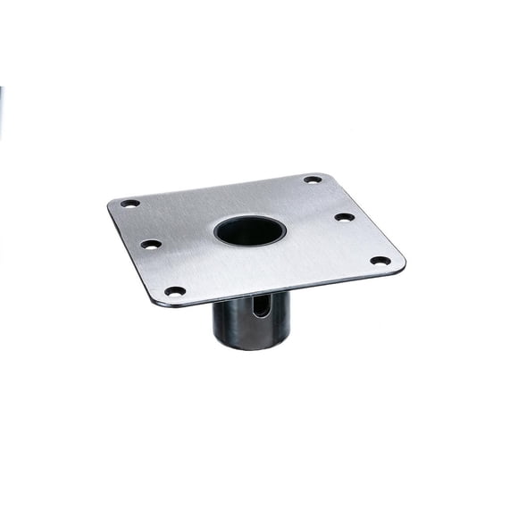 Attwood Marine Boat Seat Pedestal Base Plate SP-69773 Snap Lock; Square; 7 Inch Length x 7 Inch Width; Non-Threaded; Satin; Stainless Steel; ABYC - AO; For Use With 1.77 Inch Diameter Posts