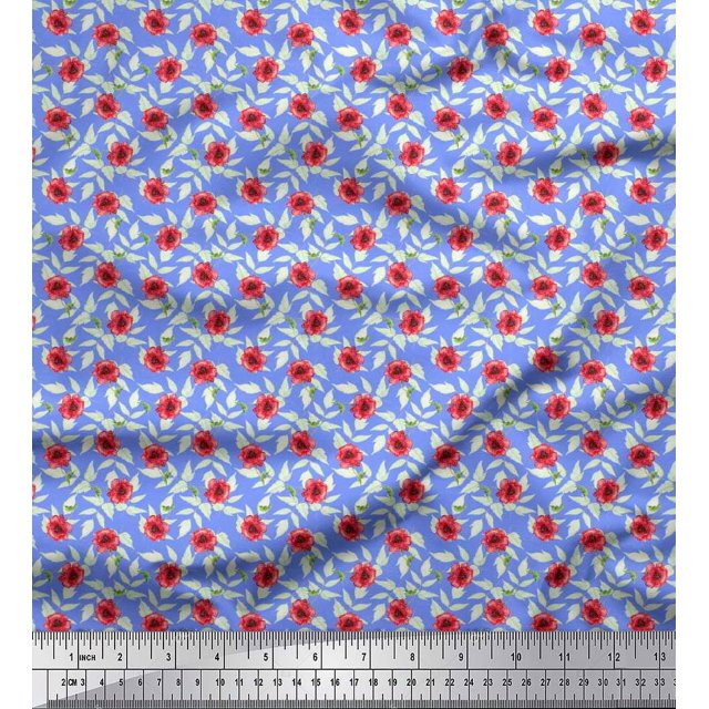 Soimoi Poly Georgette Fabric Leaves & Poppy Floral Print Fabric by the Yard 42 Inch Wide