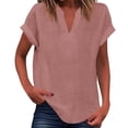 thumbnail image 1 of WEIYLL Womens T Shirts Summer Loose Fit V Neck Curved Hem Flowy Solid Pink Tee Sizes L, 1 of 5