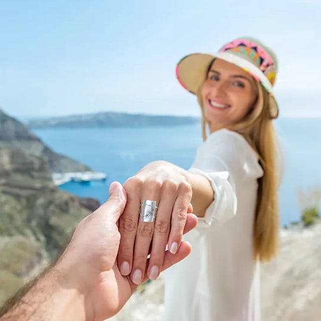 TIMIFIS Silver Rings New S925 Hummingbird And Flower Ring Ring S925 Sterling Flower And Bird Chunky Ring, Flower Hummingbird Engraved Wide Ring For Wome Valentine'S Day Gift