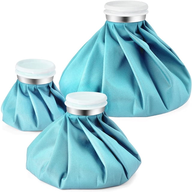 Ice Packs for Injuries Reusable 3 Pcs Cold/Hot Water Pack and 1 Taping for Pain Relief Shoulder Knee No-Leak Waterproof Light Blue Ice Bag After Surgery Recovery Therapy 6”/9”/11”