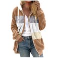 thumbnail image 2 of EGNMCR Womens Winter Fuzzy Fleece Jacket Hooded Color Block Patchwork Cardigan Zipper Pullover Coats Outerwear with Pockets, 2 of 5
