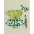 thumbnail image 2 of EYIIYE Barboteuse à Manches Courtes pour Bébé Fille Festival Irlandais Nouveau-Né Robe Col Rond Imprimé Trèfle Patchwork Côtelé avec Bandeau Ensemble de Vêtements Décontractés Mignons pour Petites Filles, 2 of 9