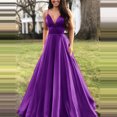 thumbnail image 1 of HKEJIAOI Liquidation des Ventes Robe Femme Mode Femme Couleur Unie Aguichant Col en V Bretelles Sans Manches Robe de Soirée Violet, 1 of 5