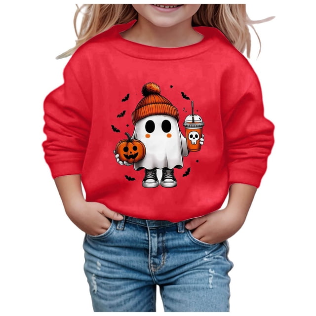 GDREDA Chandails à Capuchon Tendance pour Filles Chandails pour Enfants Stylés Mignons Imprimés Col Rond Manches Longues pour Usage Quotidien Rouge,11-12 Ans
