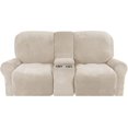 thumbnail image 2 of CHOK 2024 Housse de Causeuse Inclinable avec Console Centrale Housse Extensible en Velours pour Fauteuil Inclinable 2 Places avec Porte-Gobelet, 2 of 10