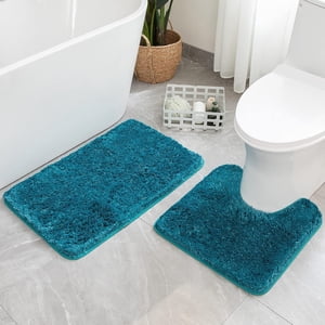 Ensemble de 2 Tapis de salle de bain et rugs de toilette, 16'x24''+16''x 24''+20''X20'''(U-Shaped), ugs doux non glissant pour douche de baignoire, téal