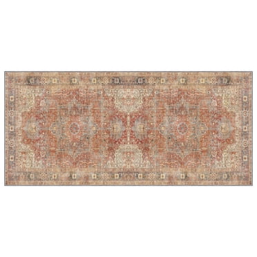 Tapis Couloir Décoratif Mainstays, Persan Vintage Vieilli, Rouge Rouille, 2 pi × 6 pi, Lavable À La Machine, pour Salle de Bain, Chambre, Couloir, Cuisine.