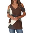 thumbnail image 2 of Soki Womens Tops Color Blocked Printed Short Sleeved V-Neck Off Shoulder Fashionable Summer Clothes, 2 of 6