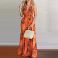 thumbnail image 2 of bbymog Robes Femmes Mode Plage Imprimé Tropical Été Col en V Sans Manches Robe Décontractée Coupe Ample Longues Robes pour Femmes Orange m, 2 of 4