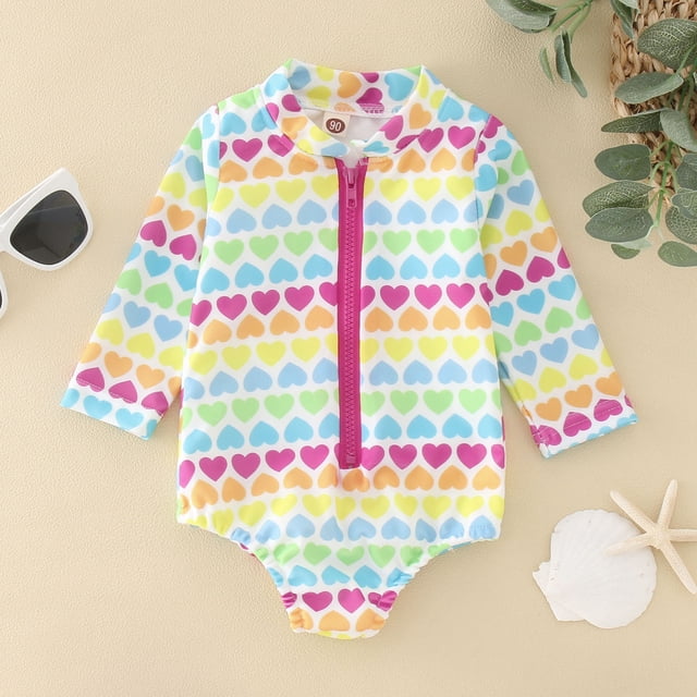 Toddler Girls Rash Guard Swimsuit Flower Graphic Printed Long Sleeve Sun Protection Girls Beach Bathing Suit 18-24 Months