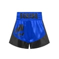 thumbnail image 3 of Xnihocha Unisex Kids Satin Boxing Shorts Metallic Color Block Boxer Kickboxing Muay Thai Training Trunks Royal Blue&Black 10, 3 of 5