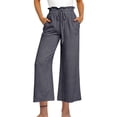 thumbnail image 1 of Yuyuzo Cotton Linen Pants for Women High Waisted Ruffle Drawstring Wide Leg Ankle Length Trousers, 1 of 3