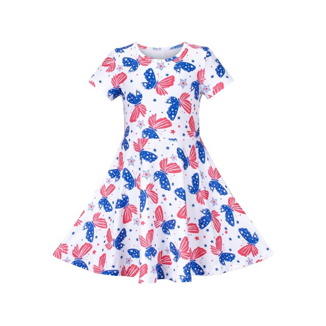 Robe Fille Papillon Confortable 4 Juillet Fête Nationale 4 Ans