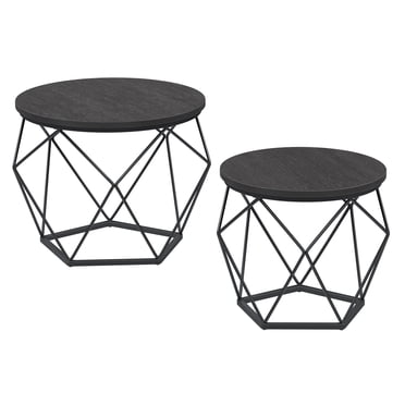 VASAGLE Petit Ensemble de 2 Tables Basses, Table Basse Ronde avec Cadre en Acier, Bout de Canapé pour Salon, Chambre, Bureau, Gris Charbon et Noir Encre