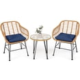 thumbnail image 2 of Costway 3PCS Patio Rattan Bistro Furniture Set Cushioned Chair Table Navy, 2 of 10
