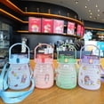thumbnail image 2 of Boc 1100ml Straw Cup Strap Design Bright Color Flip Lid Colorful Print Double Drinking Straw Cup for Students, 2 of 10