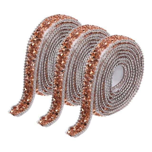 Unique Bargains 3 Pcs Resin Rhinestones Trim 3 Yards Self Adhesive Rose Gold Diamond Ribbons Rhinestone Strips Tape
