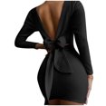 thumbnail image 1 of PVCS Mode Femmes Automne Uni Ceinture Manches Longues Dos Nu Col Rond Mini Robe, 1 of 5