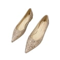 thumbnail image 1 of 2 Pcs Chaussures en Cuir pour Femmes Résistantes à l'Usure Femmes Mariage Plates en Fibre Chaussures Habillées Chaussures à Paillettes Femmes Confortables Entretien Court Femmes champagne 40, 1 of 9