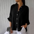 thumbnail image 2 of RKSTN Hauts pour Femmes Couleur Unie Coton et Lin Col Rabattu Chemises à Manches Longues Blouses Décontractées Printemps Été Polyvalentes Amples Grande Taille Hauts pour Femmes, 2 of 5