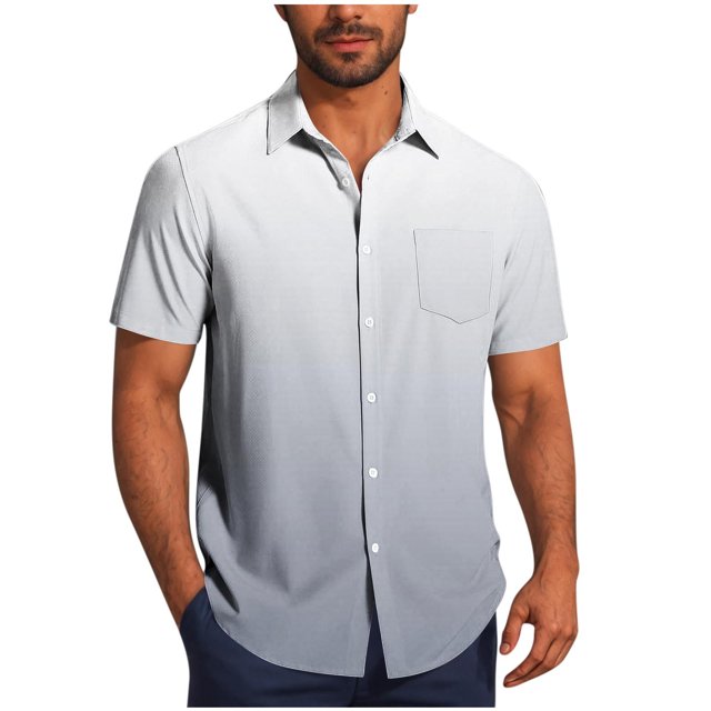 Pisexur Shirts for Man T Hommes Mode Décontractée Col Rabattu Impression Dégradée Manches Courtes Chemise Boutonnée Blouse Gris, m Chemises de Golf Hommes & Chemises Hommes