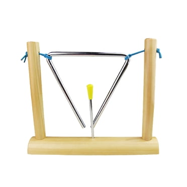 instrument Triangulaire de 6 Pouces avec Tige Martelée et Support en Bois, instrument Triangulaire en Acier, instrument de percussion pour l'Éducation de la Petite Enfance