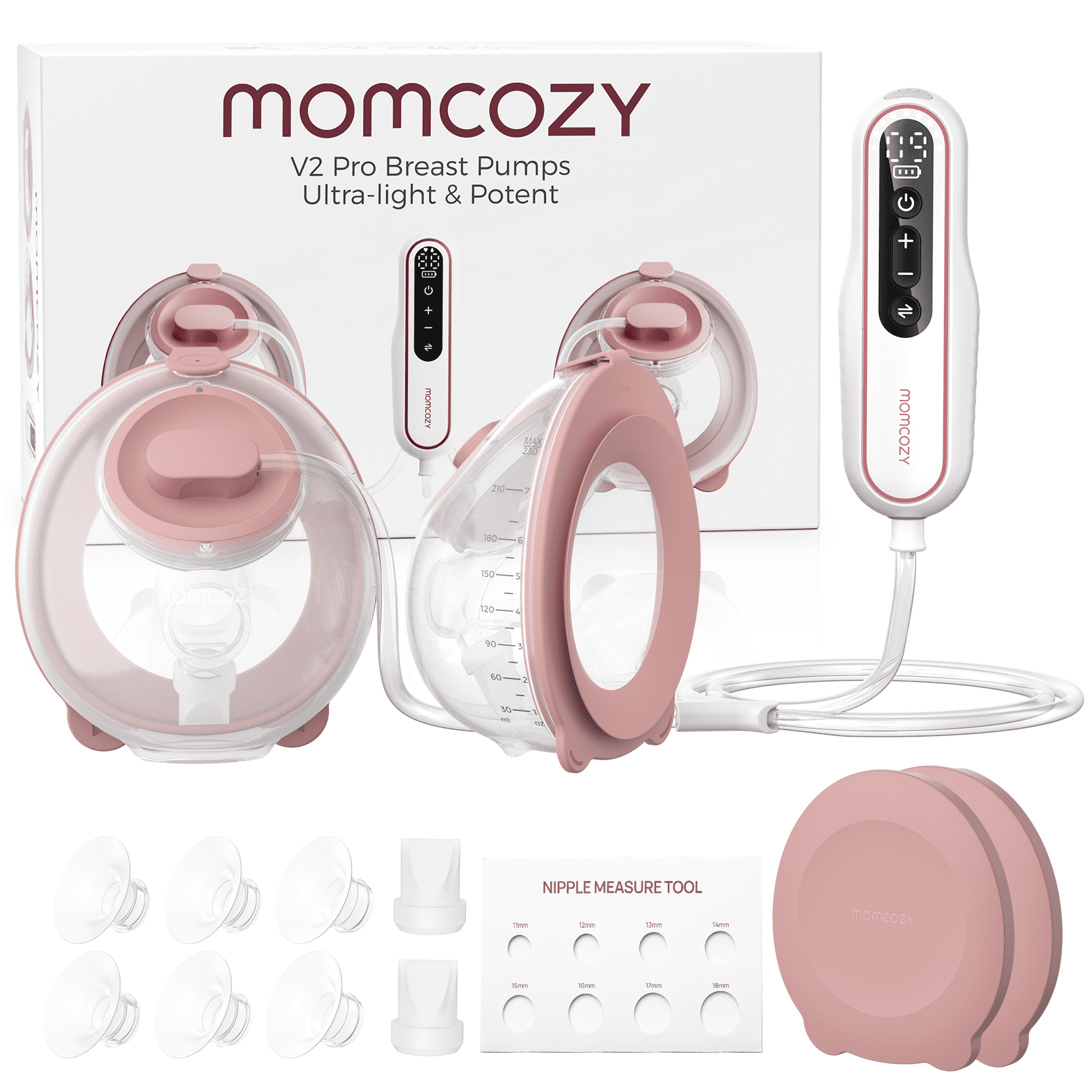 Momcozy Hands-Free Breast Pump V2 Pro Hospital-Grade, Portable Wearable Pump, Upgraded Electric Pump with 3 Rhythms, 15 Levels, Cozy Red