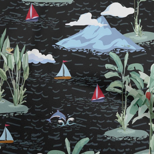 oneOone Rayon Black Fabric Tropical Beach Craft Projects Decor Fabric Printed By The Yard 56 Inch Wide