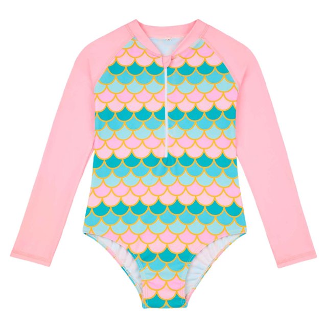 Kid Girls Swimsuit Rash Guard Striped Ruffle Sun Protection Long Sleeve Baby Girl Swimsuit 10-12 Years