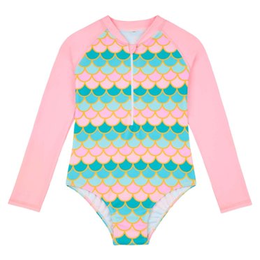 Girls Rash Guard Swimming Bathing Suit Ruffle Long Sleeve Sun Protection Baby Girl Bathing Suit 4-5 Years