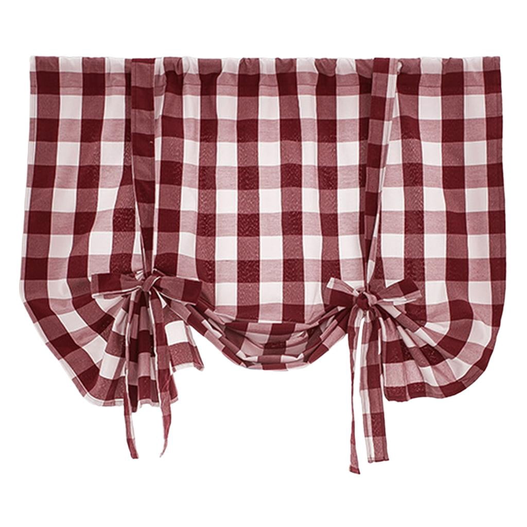 jifeng Buffalo Plaid Valances Decor Farmhouse Window Curtain Home Red 60x120cm