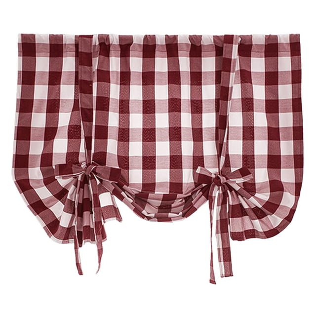 jifeng Buffalo Plaid Valances Decor Farmhouse Window Curtain Home Red 60x120cm