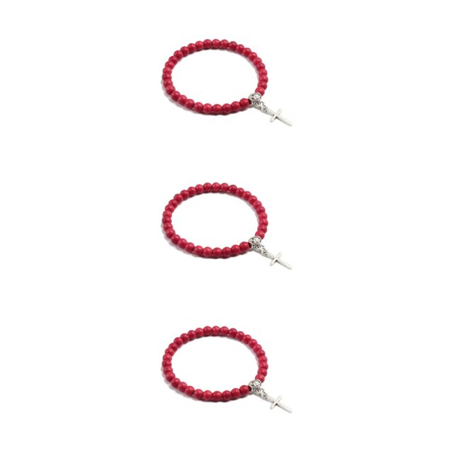 Youkk Pendentif Croix Léger Bracelets pour le Style Sans Effort Unisexe Bracelets Perlés Rouge 3Set