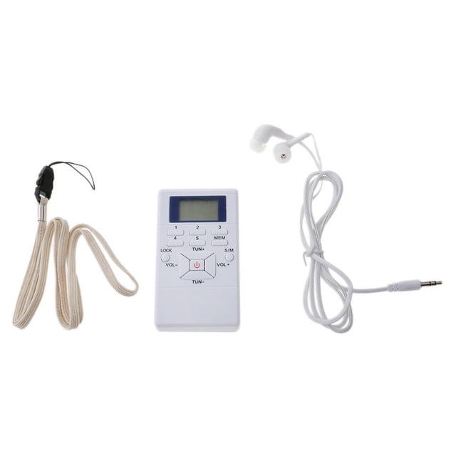 Xuanheng Mini LCD Digital Display Pocket FM Radio with Earpiece & Lanyard white