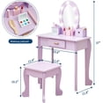 thumbnail image 5 of Kids Vanity with Lighted Mirror, Toddler Vanity Table and Chair Set, Girls Makeup Playset, Purple, 5 of 5